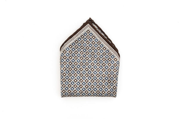 Grey clutch bag with geometric pattern in pure silk