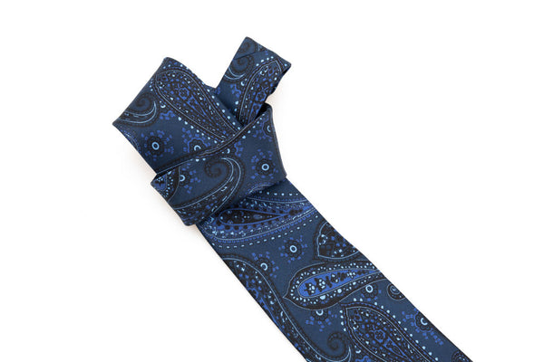Navy blue tie in light blue pattern pure silk