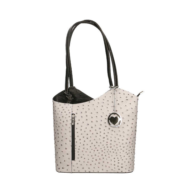 Women's Ostrich Print Leather Shoulder Bag - Cancun 3005. 
