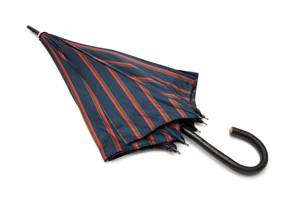 Mario Talarico umbrella blue with red and brown stripes in chestnut wood