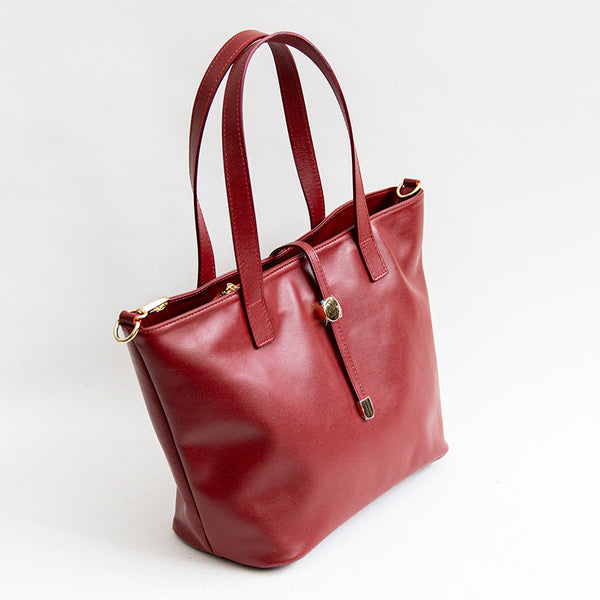 LADY - ruby ​​red soft leather shopping bag