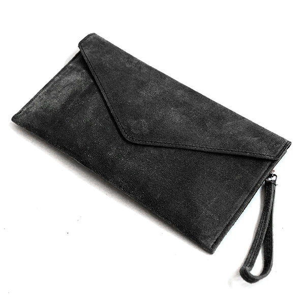 ENVELOPE - Black suede leather postman