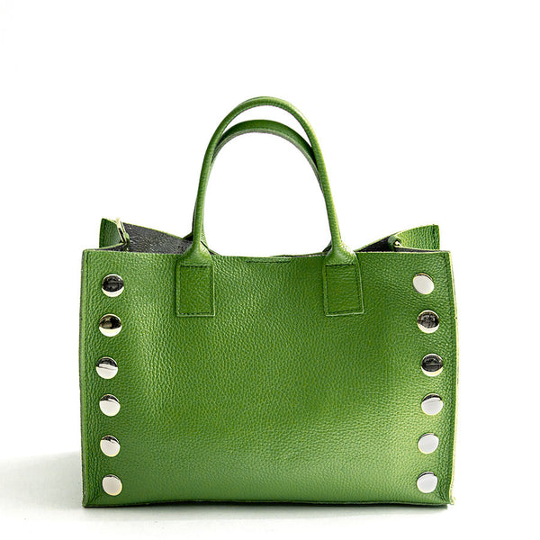 SAM - Aloe Green Leather Studded Shopping Bag