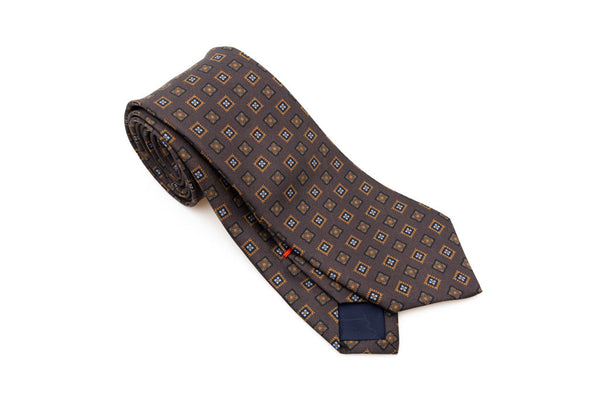 Brown tie with pure silk geometry