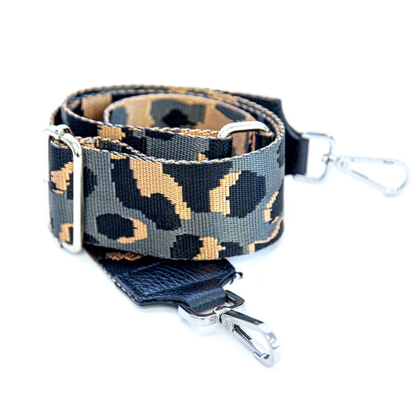 ANIMAL - fabric shoulder bag with animalier pattern in grey, beige and blue