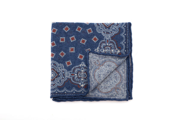 Blue patterned clutch bag in pure cashmere