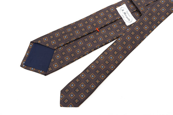 Cravatta marrone con geometria pura seta