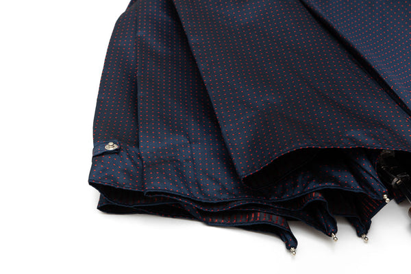 Mario Talarico folding umbrella blue with red polka dots chestnut handle