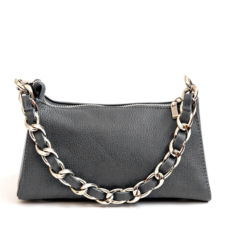 TARA - Grey Leather Baguette