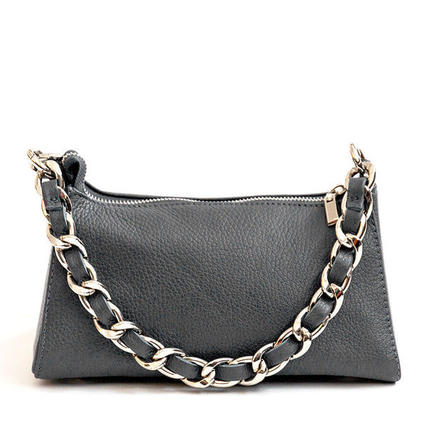 TARA - Grey Leather Baguette