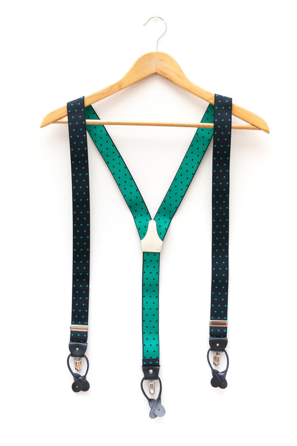 Blue braces with green polka dots