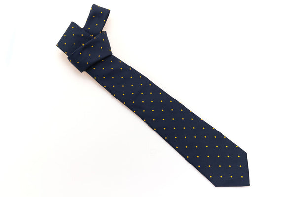 Blue tie with yellow polka dots in pure silk