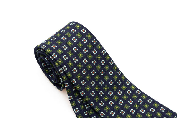 Blue base tie with geometric pattern pure wool