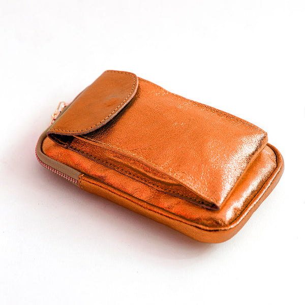 MOBILE PHONE CASE - orange laminated leather