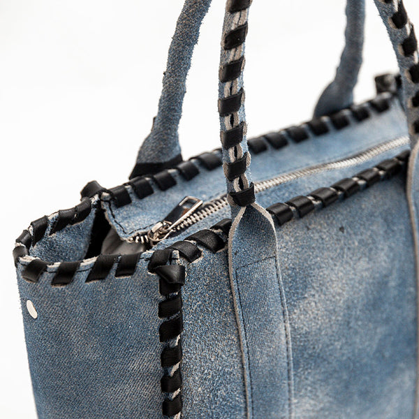 DENIM TOTE - Shipping in camoscio effetto denim