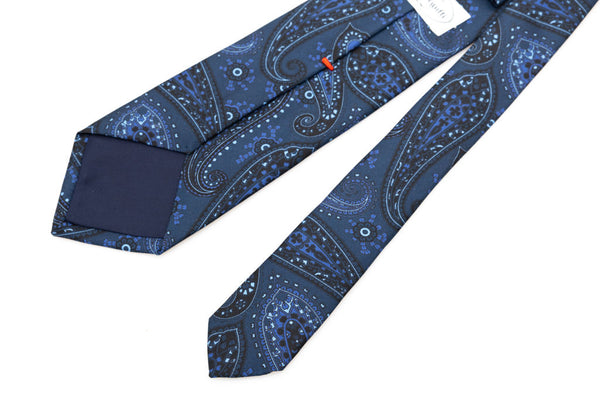 Navy blue tie in light blue pattern pure silk