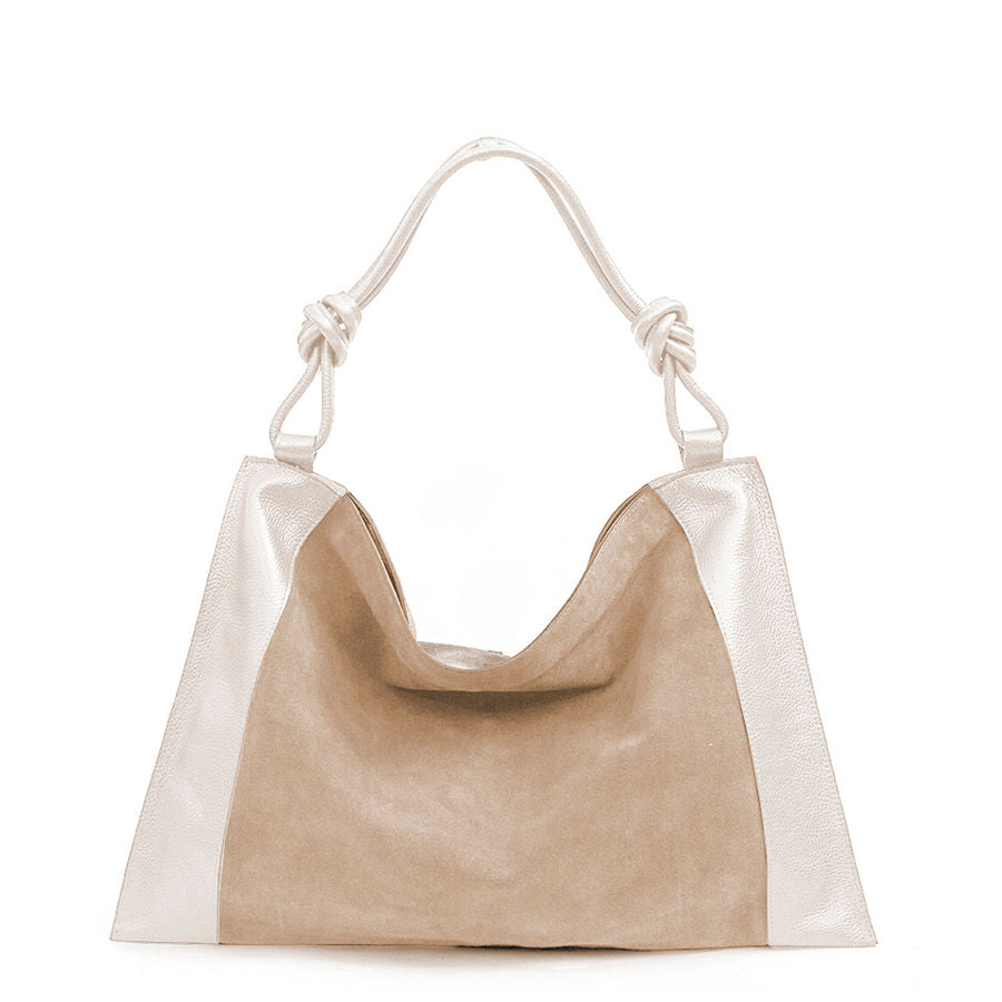 MARPHY SMALL - sacca in pelle e camoscio taupe