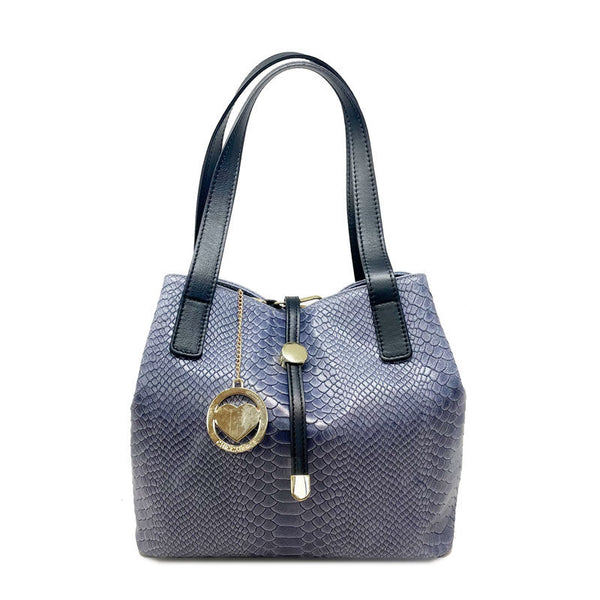 Women's Python Print Leather Handbag - 5276. 