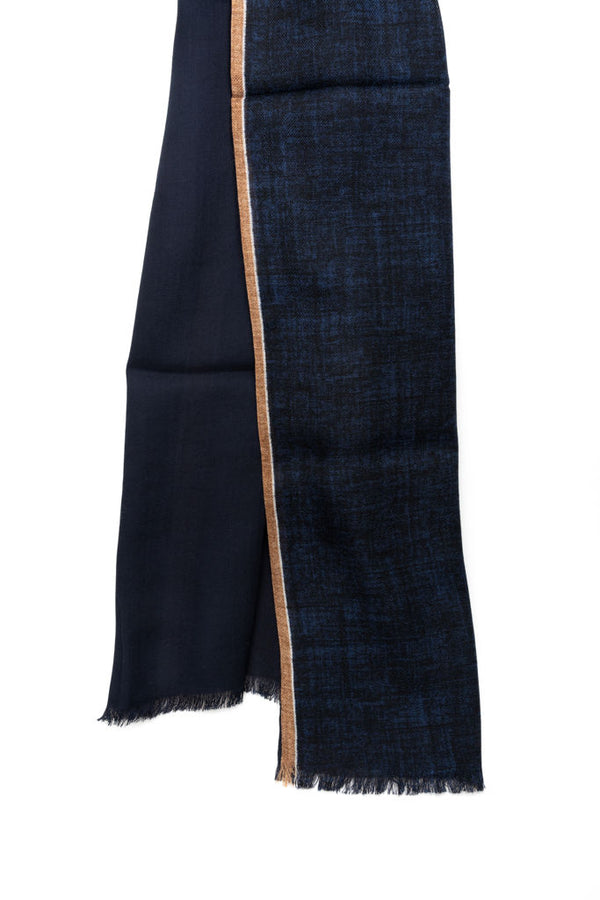 Double layer blue scarf with beige edge pure wool