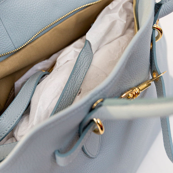 NORA - Shopping con fibbia in pelle azzurro