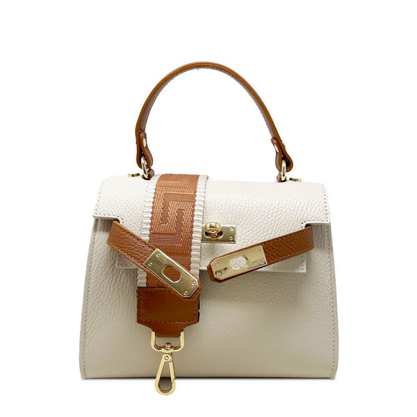 Women's Genuine Leather Handbag with Twist Closure - Roma K065 