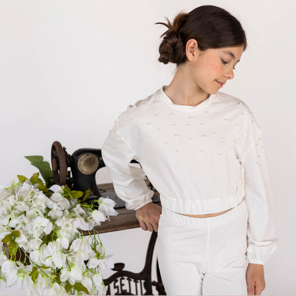 MAGLIA IN FELPA CON PERLINE