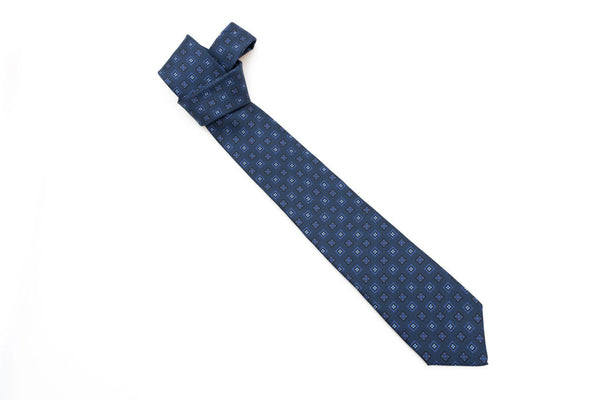 Blue tie with light blue geometric pattern pure silk