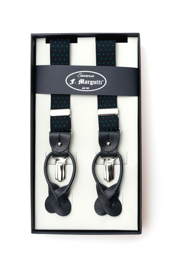Blue braces with green micro-pattern