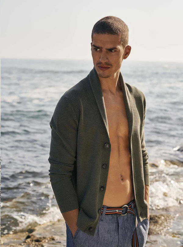 SHAWL COLLAR CARDIGAN WITH WEAVE WORKMANSHIP