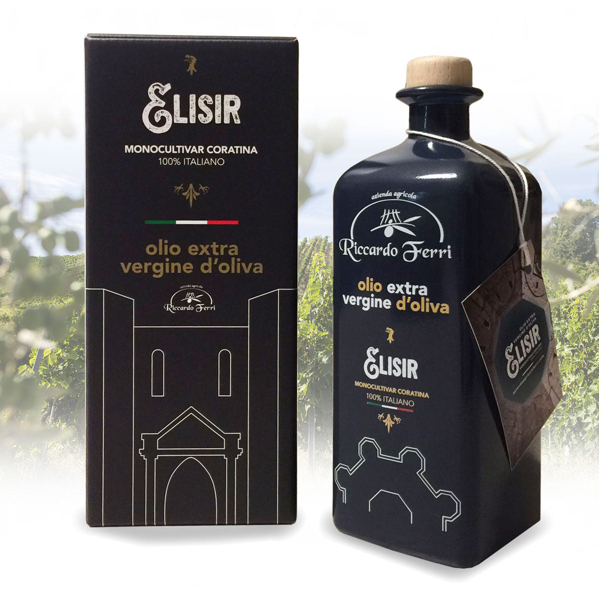 750 ml bottle of cold-extracted Extra Virgin Olive Oil from MONOCULTIVAR CORATINA