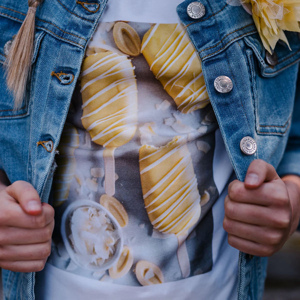 T-SHIRT STAMPA GELATI GIALLI