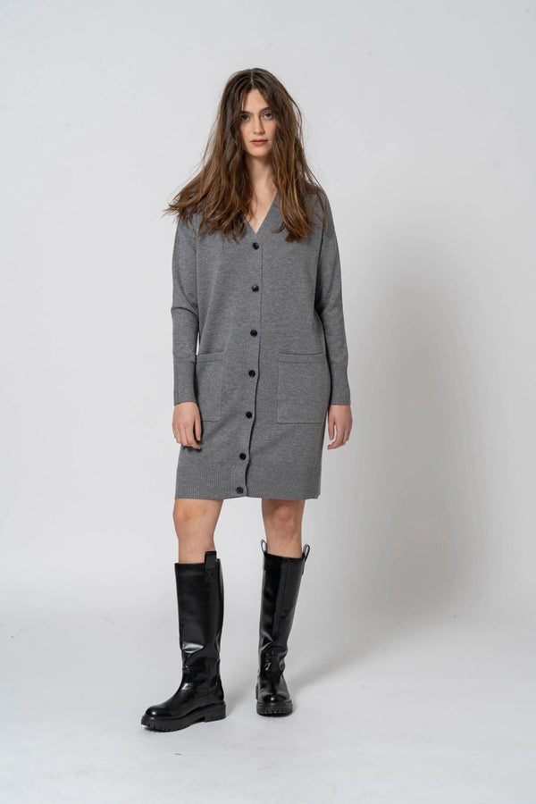 Cardigan scollo a v basic grigio