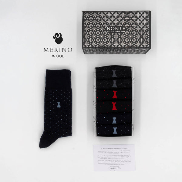 Soft Polka Dots - Box of 6 short socks in Merino wool with polka dots