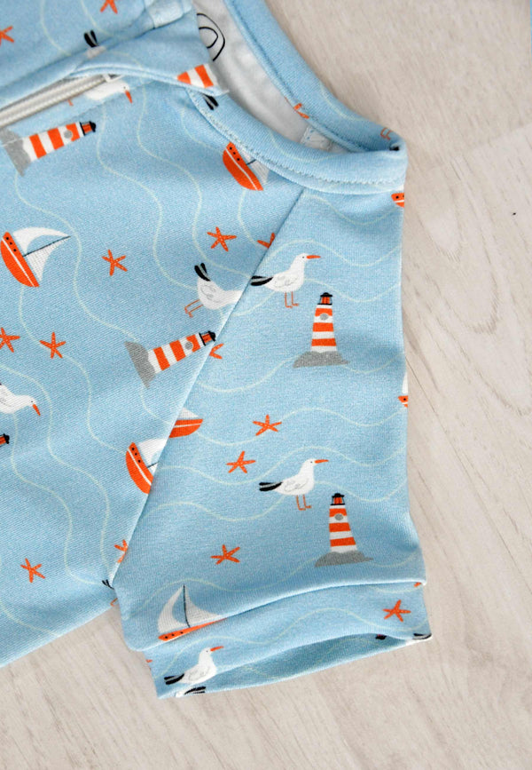 Tutina con zip in bambù - Mare - Palloncino blu