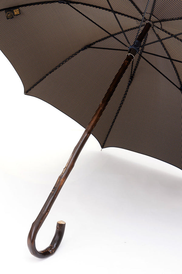 Mario Talarico umbrella blue with yellow polka dots in chestnut wood