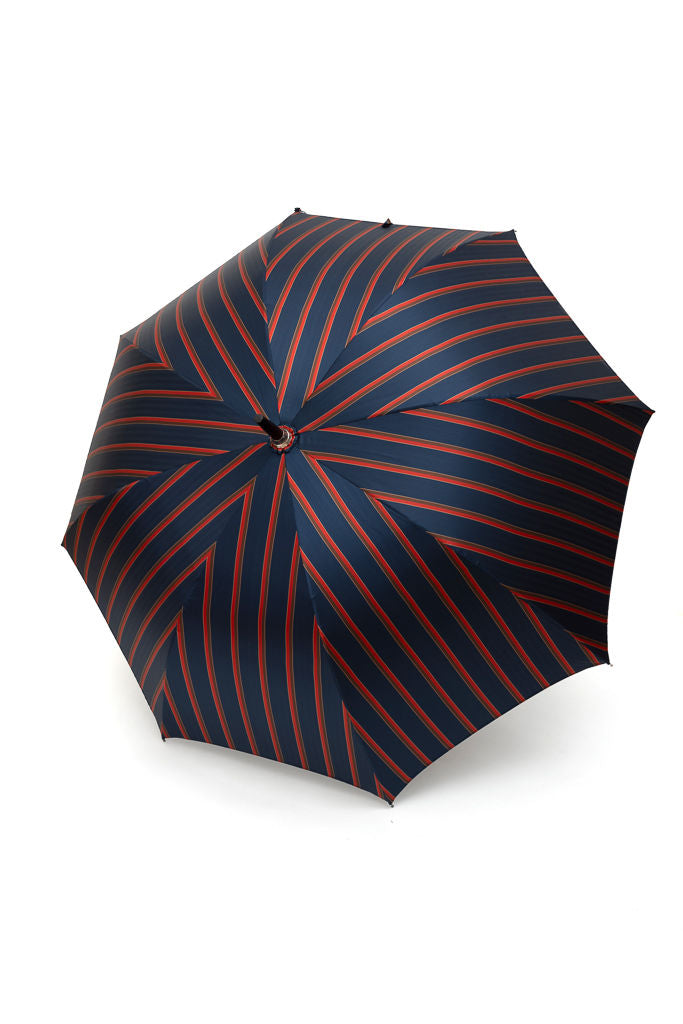 Mario Talarico umbrella blue with red and brown stripes in chestnut wood