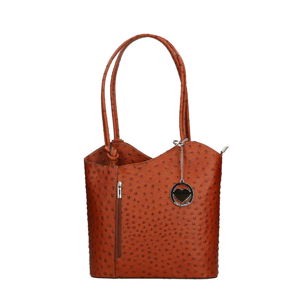 Women's Ostrich Print Leather Shoulder Bag - Cancun 3005. 