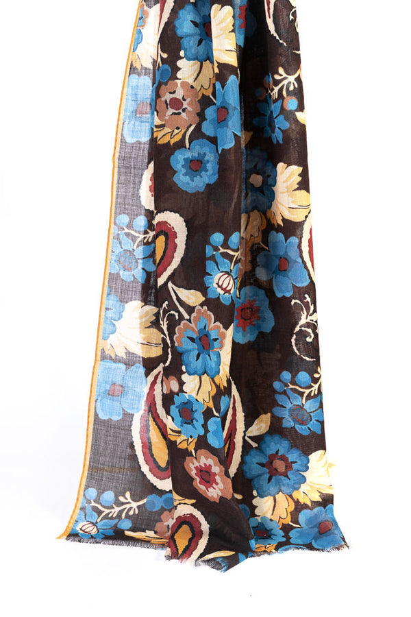 Brown patterned scarf in pure wool 