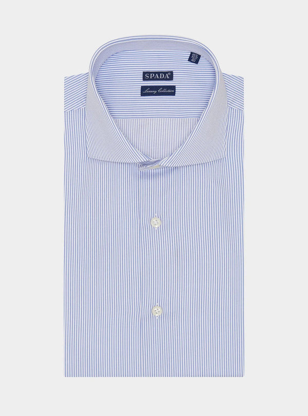 Camicia collo francese in cotone riga stretta
