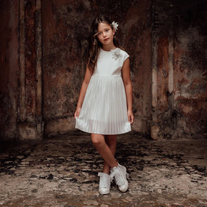 DRESS WITH SILVER PLEATED SKIRT