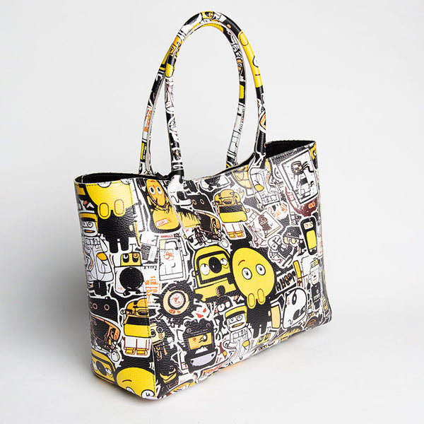 DOODLE MAXI - Screen-printed leather shopping bag