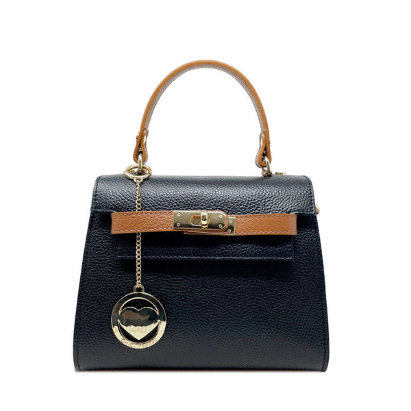 Women's Genuine Leather Handbag with Twist Closure - Roma K065 