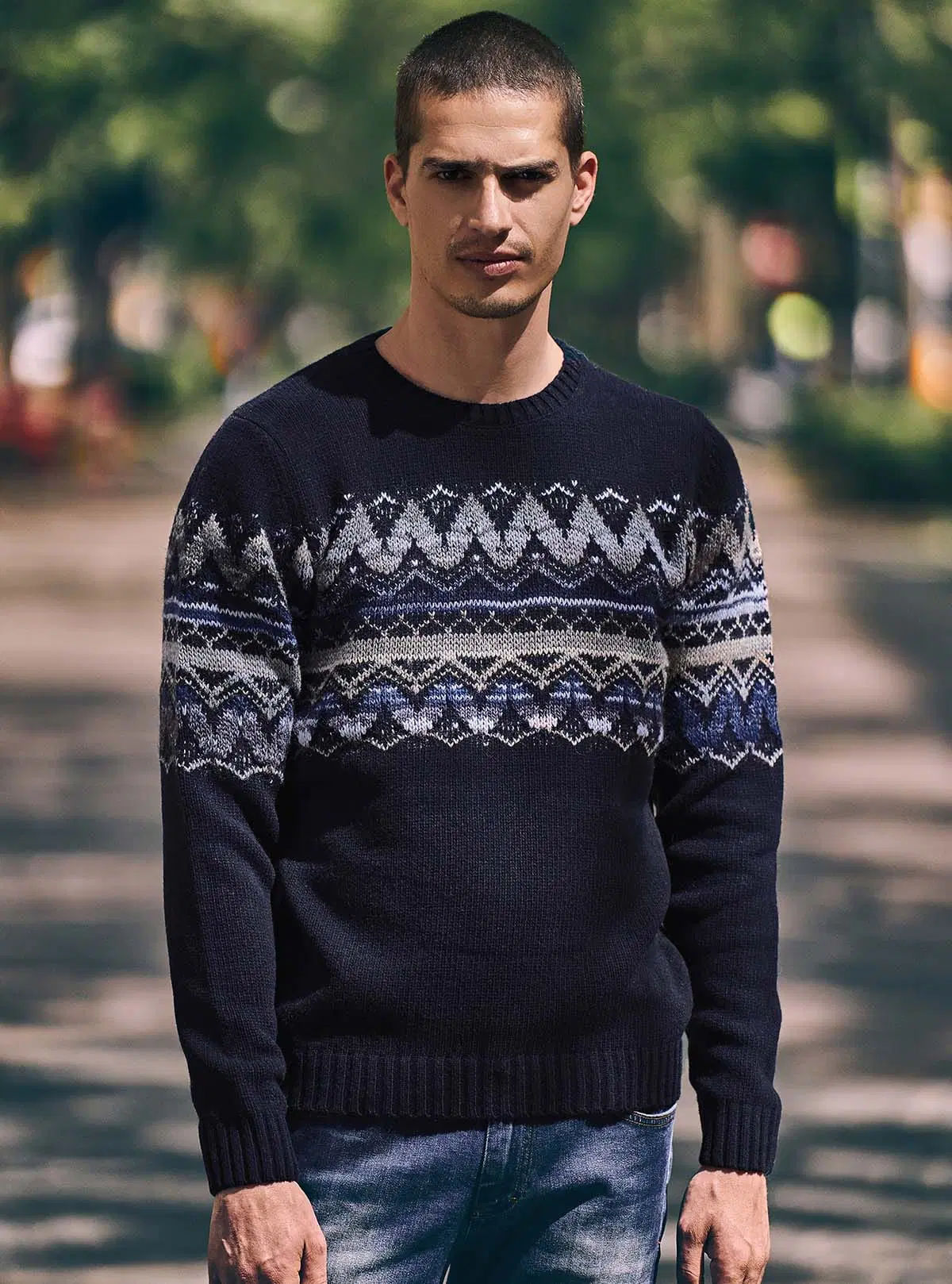 SHADED JACQUARD CREW NECK