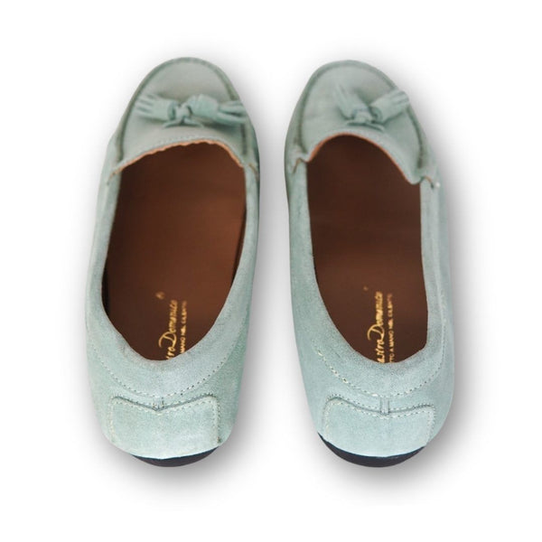 MastroDomenico Women's Handmade Moccasins - Aquamarine Green