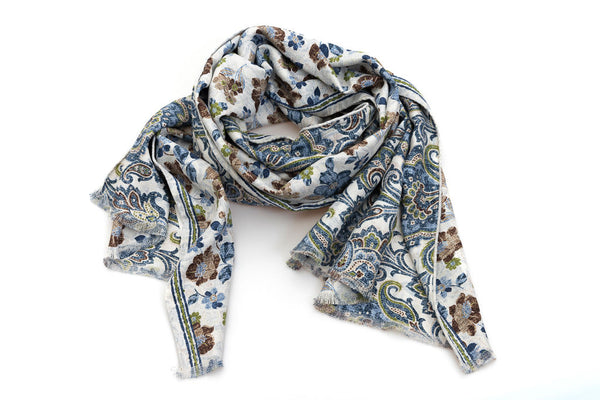 Double-face scarf with floral pattern in pure silk