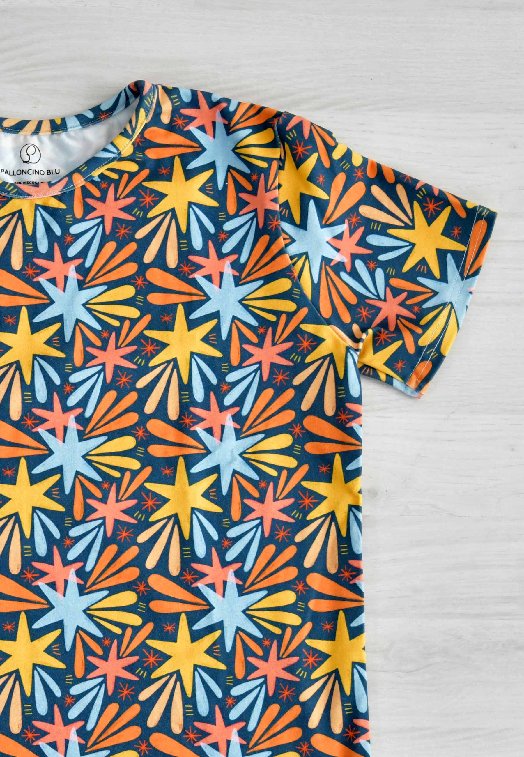 Two Piece Bamboo Pajamas - Stars and Fireworks - Blue Balloon
