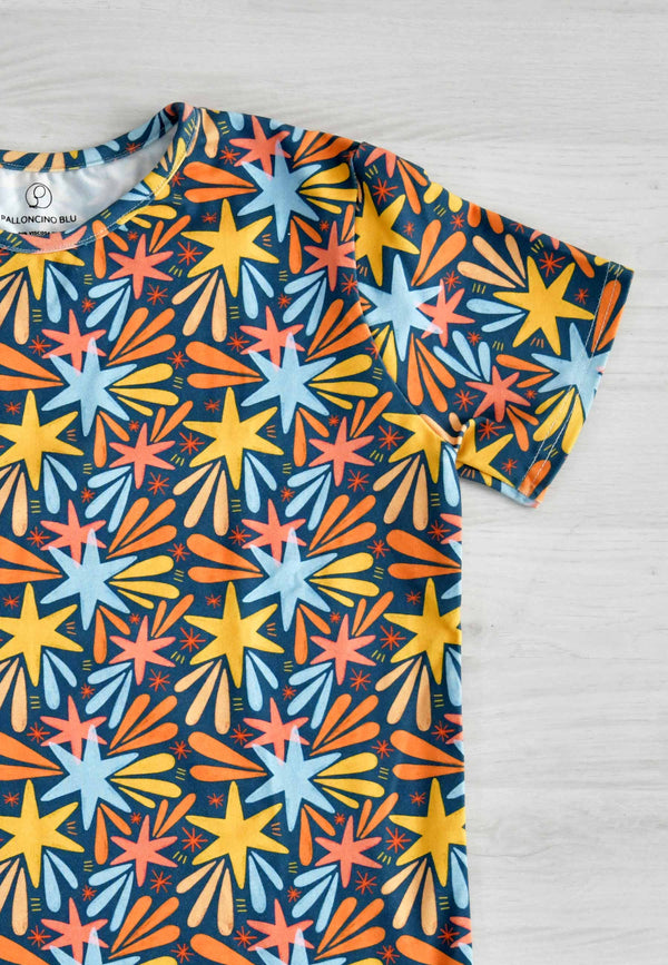Two Piece Bamboo Pajamas - Stars and Fireworks - Blue Balloon
