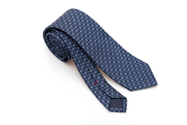 Micro-patterned blue tie in pure silk