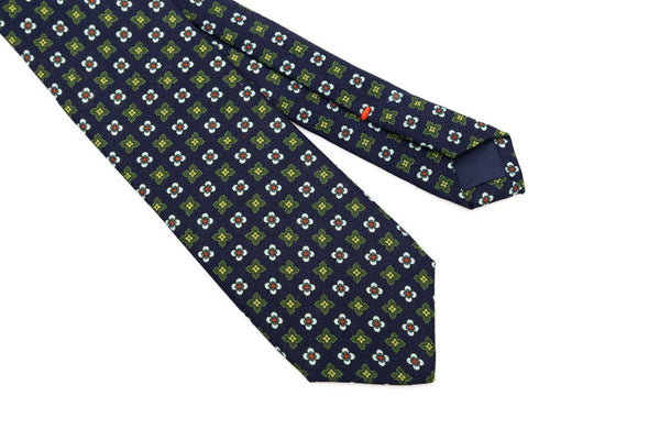 Blue base tie with geometric pattern pure wool