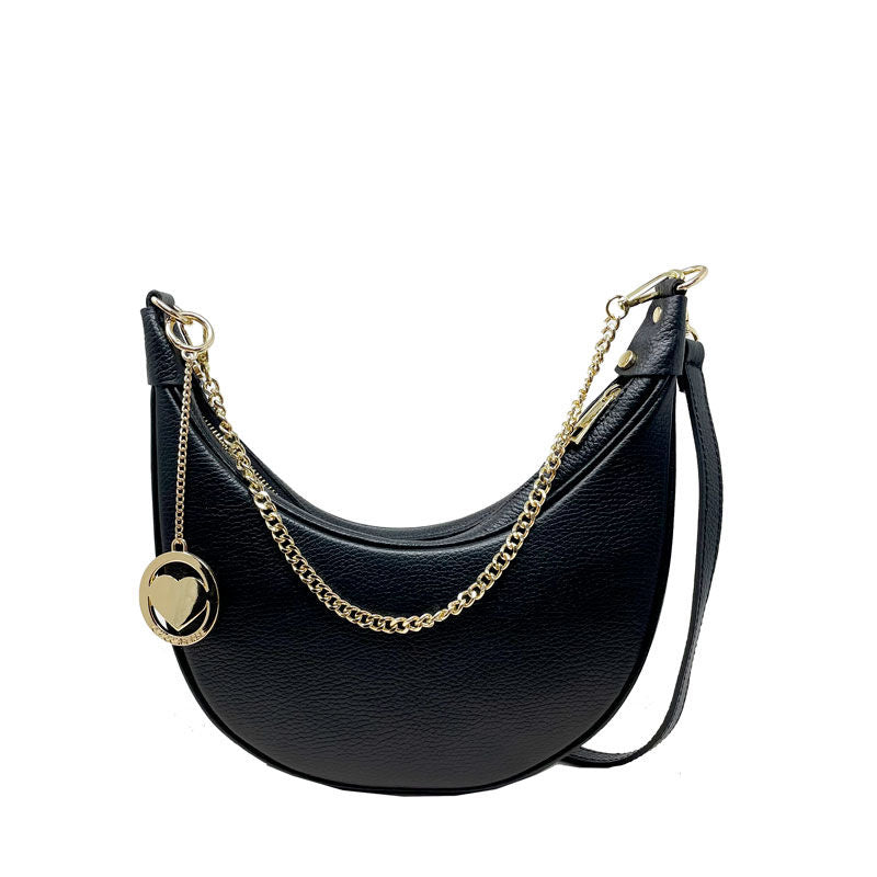 Small Half Moon Clutch Handbag for Women in Dollar Leather - Panarea k052.